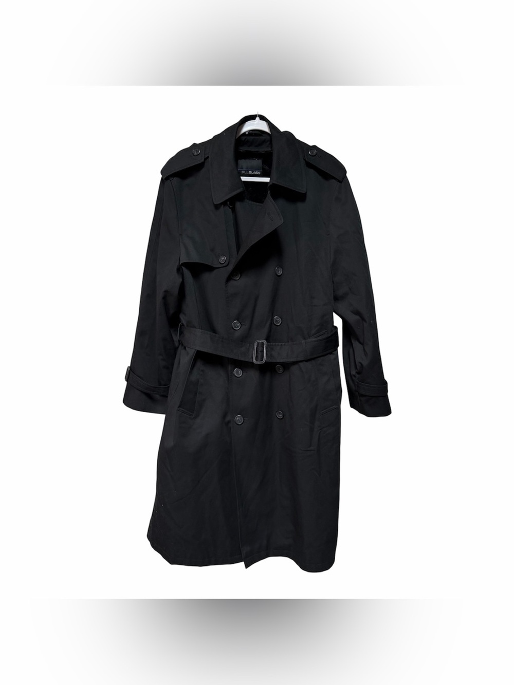 Vintage Bill Blasd Black Double-Breasted Lined Trench Coat with Belt 40 Short